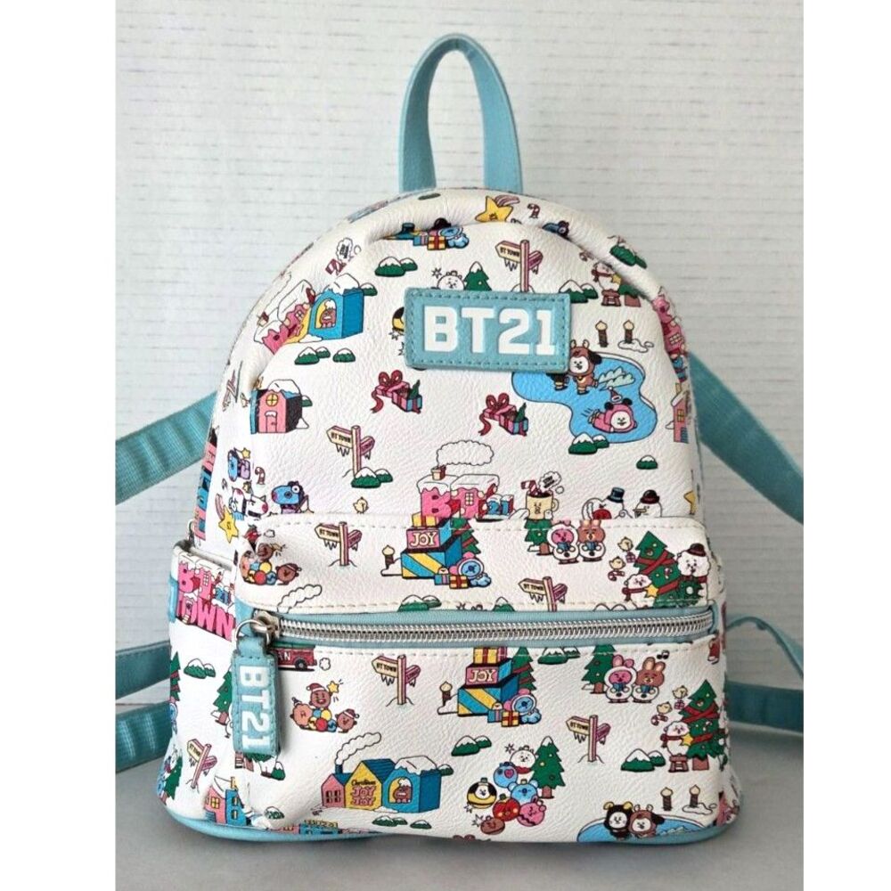 BT21 Retired Holiday Town Mini Backpack White Faux Leather BTS K-Pop - Picture 2 of 8
